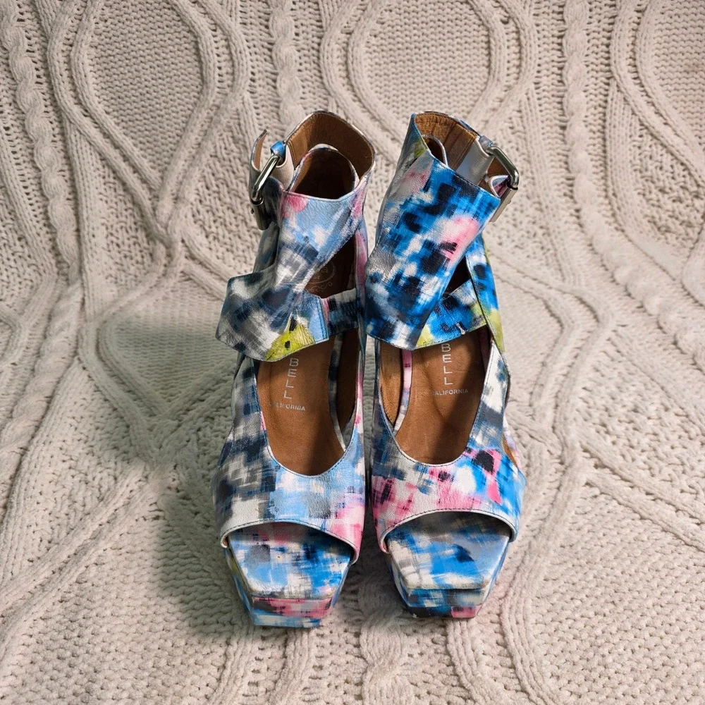 Jeffrey‎ Campbell Ibiza Platform WILD Heels Blue Pink Abstract Women 8 Excellent